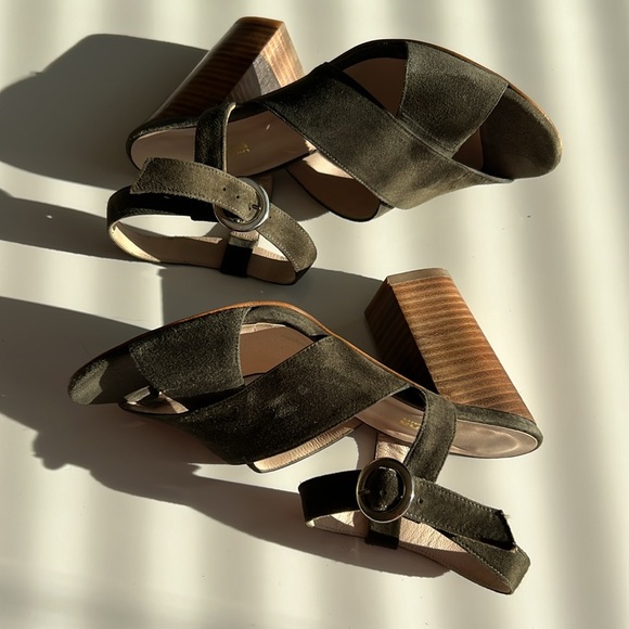 Sapena sandals Suede leather, made in Spain, olive green block heel - Picture 2 of 12